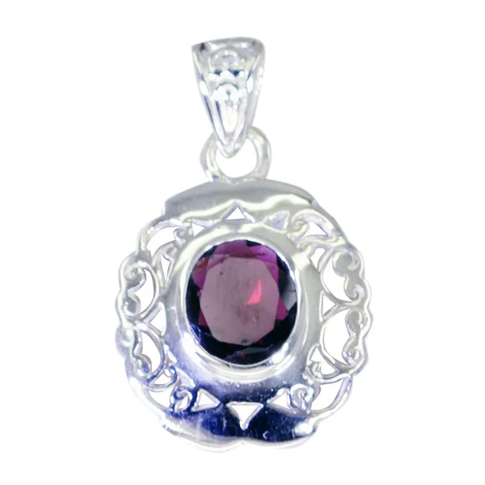 Garnet Edgy Italian 925 Silver Solitaire Elena antique Red Pendant Jewelry