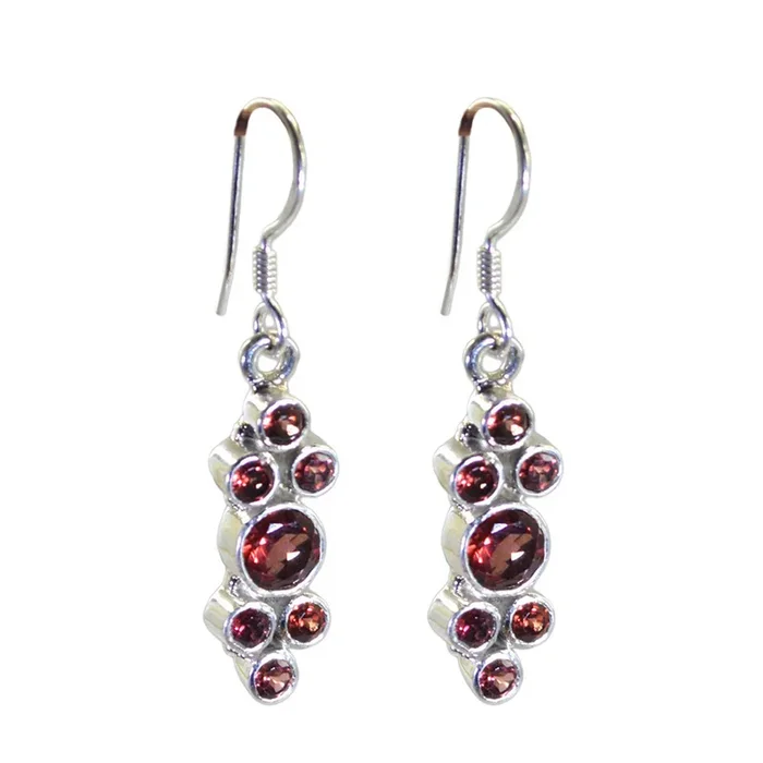 Garnet Egyptian Harper multiple Dangle Red Sterling Silver Earring