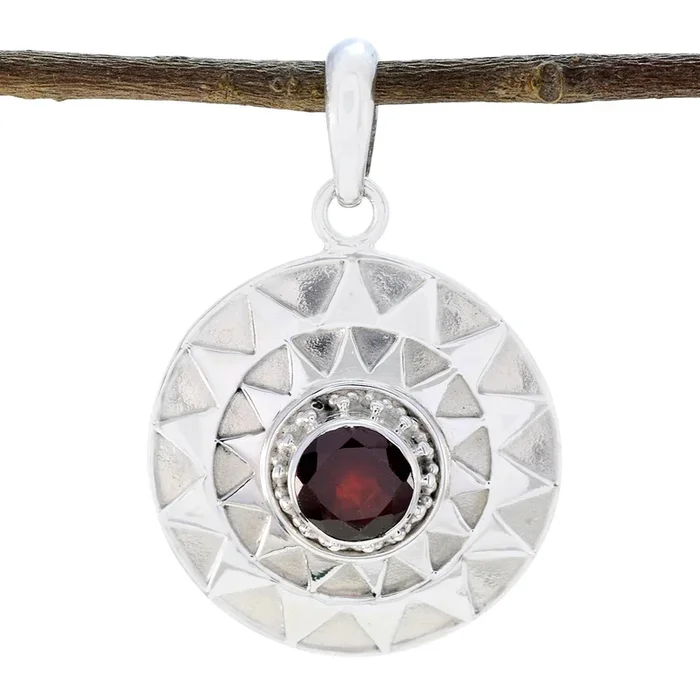 Garnet Featherlight Italian 92.5 Silver Solitaire Olivia Victorian Red Pendant Jewellery
