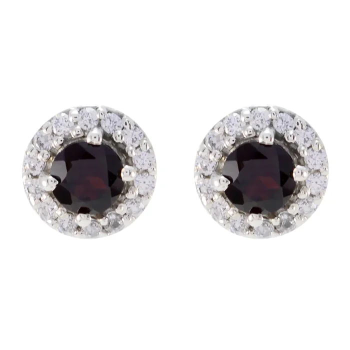 Garnet French Charlotte multiple Stud Red Silver Earring