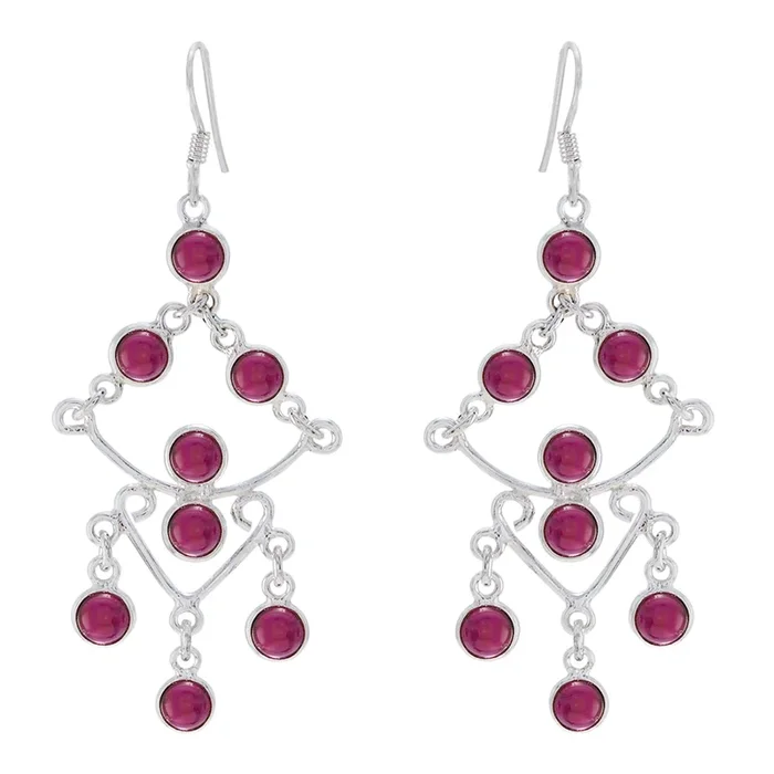 Garnet German Nayara multiple Dangle Red Silver Earring