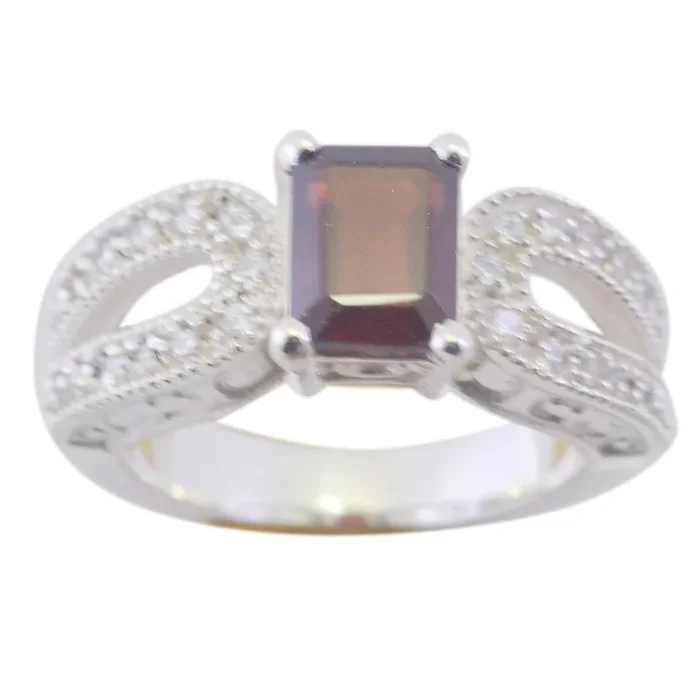 Garnet Halo French 925 Sterling Silver Red Gemstone Versatile Contemporary Ring Jewellery