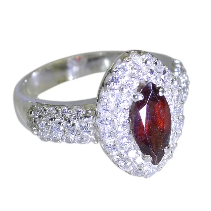 Garnet Halo Indian Sterling Silver Red Gems Minimal Abstract Ring Jewellery
