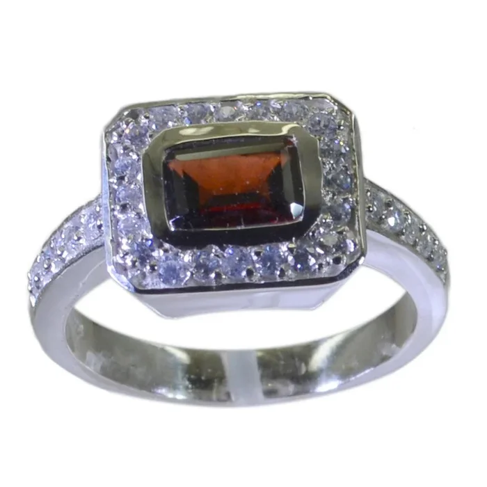 Garnet Halo Russian 925 Silver Red Gems Minimal Luxurious Ring Jewelry