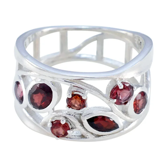 Garnet Hepta Latin American 925 Sterling Silver Red Gems Mid-weight Filigree Ring Jewelry