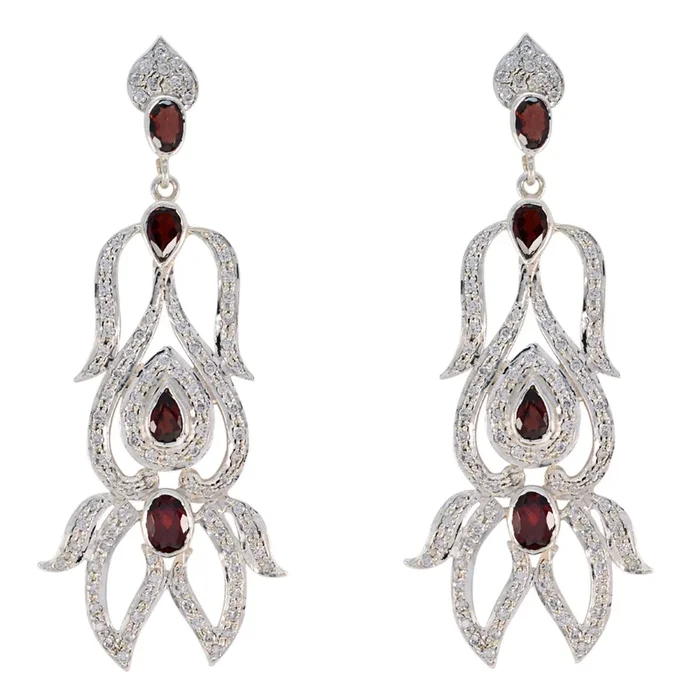 Garnet Indian Aisha multiple Stud Red 92.5 Silver Earring