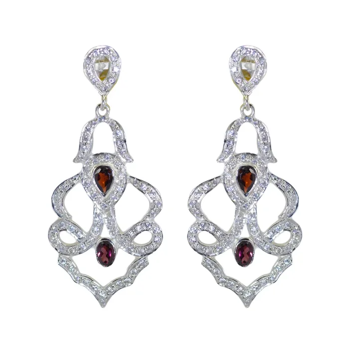 Garnet Indian Meera multiple Stud Red 925 Sterling Silver Earring