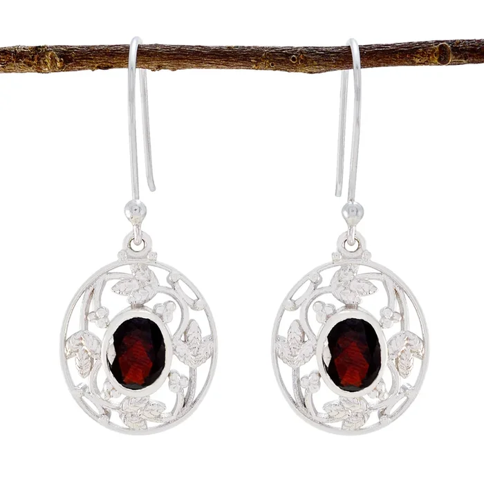 Garnet Italian Isabelle Solitaire Dangle Red 925 Sterling Silver Earring