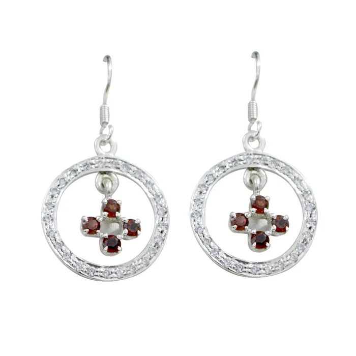 Garnet Japanese Alejandra multiple Dangle Red 92.5 Silver Earring