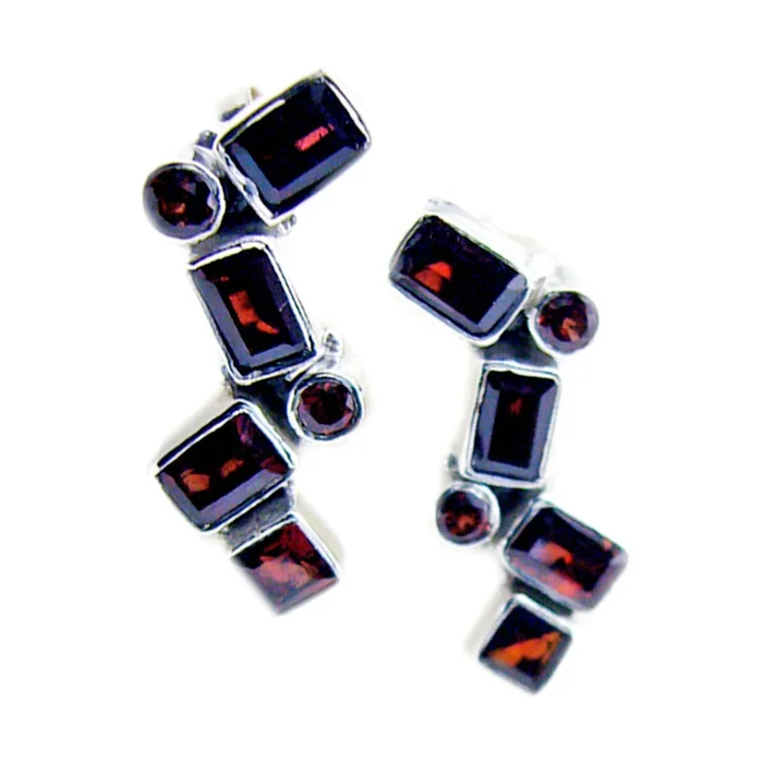 Garnet Japanese Ling multiple Stud Red 925 Silver Earring
