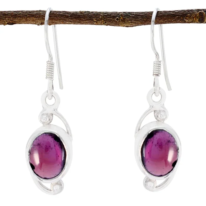 Garnet Korean Aria Solitaire Dangle Red Sterling Silver Earring