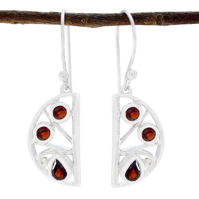 Garnet Korean Camila multiple Dangle Red 925 Silver Earring