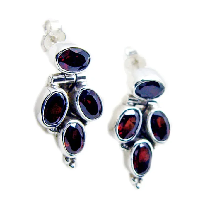 Garnet Korean Li Lee multiple Stud Red 925 Sterling Silver Earring