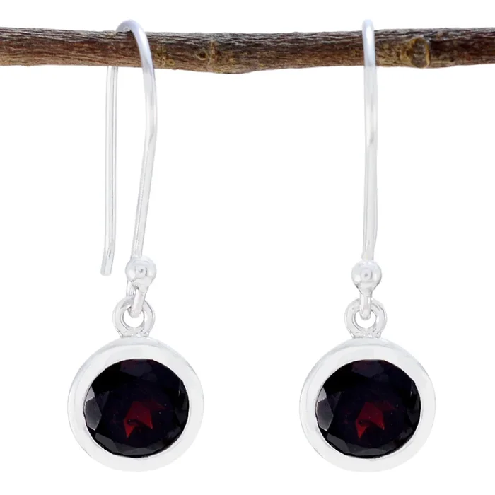 Garnet Latin American Chloe Solitaire Dangle Red Silver Earring