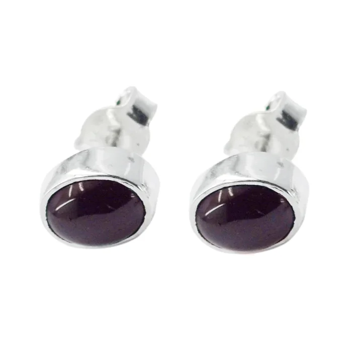 Garnet Middle Eastern Ava Solitaire Stud Red Sterling Silver Earring
