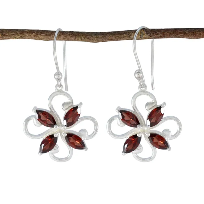Garnet Middle Eastern Bianca quarter Dangle Red 925 Silver Earring