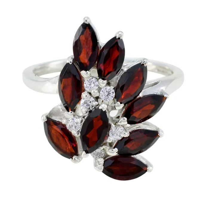 Garnet multiple French 925 Silver Red Gemstone Tiny Trendy Ring Jewellery