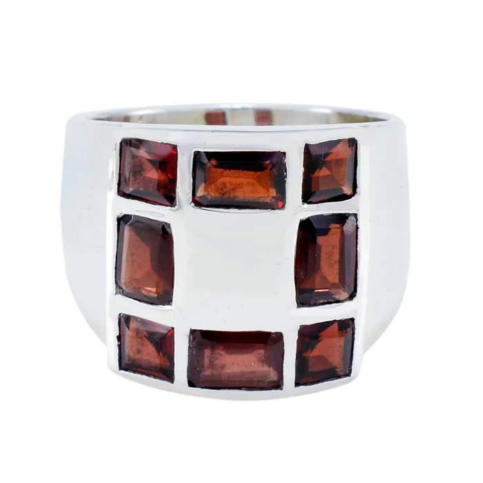 Garnet octa French 92.5 Silver Red Gems Edgy Abstract Ring Jewelry