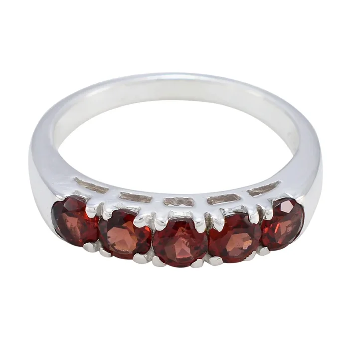 Garnet Penta Korean 925 Silver Red Gems Whisper-thin Modern Band Jewelry