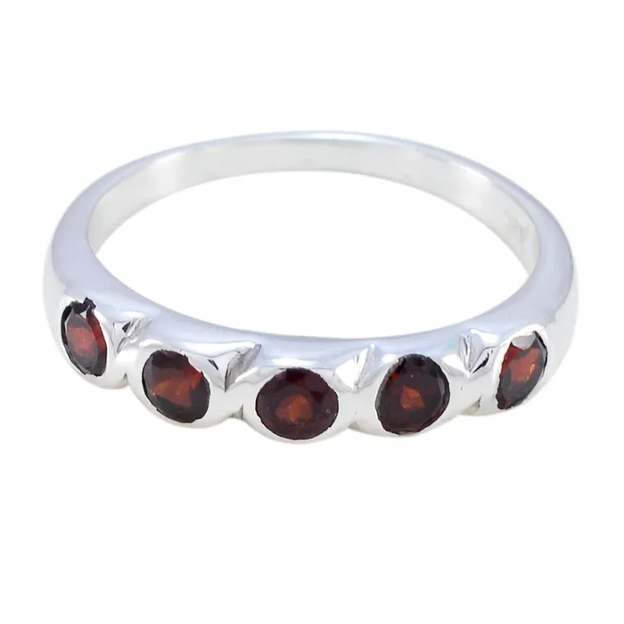 Garnet Penta Korean Silver Red Gemstones Whisper-thin Retro Band Jewelry