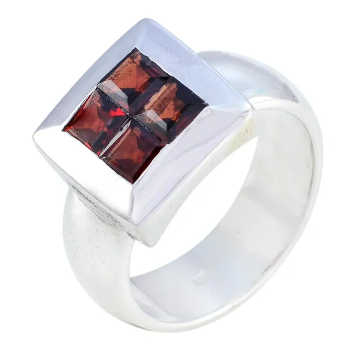 Garnet quarter Indian 925 Sterling Silver Red Gemstone Essential Trendy Ring Jewellery