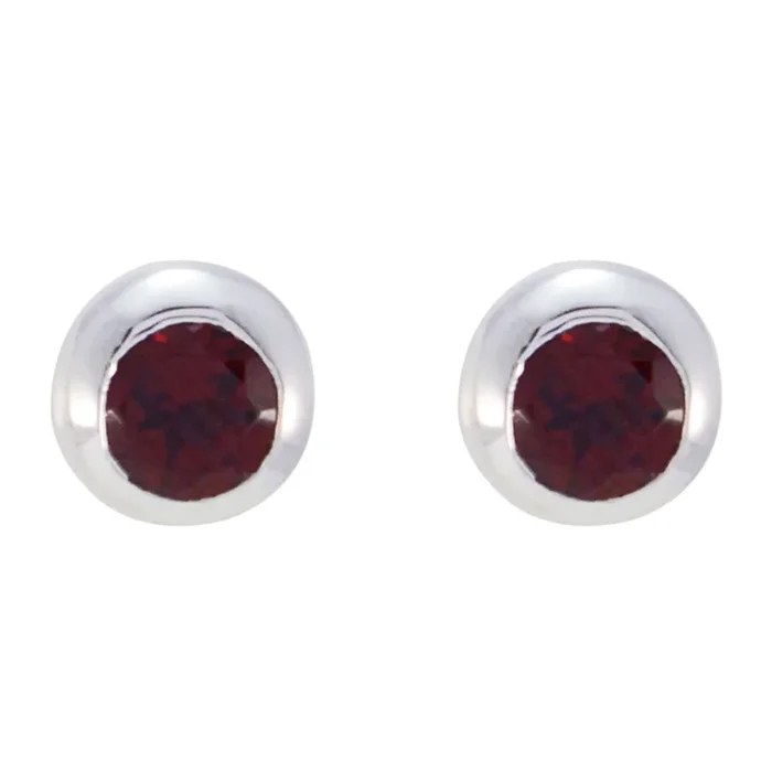 Garnet Russian Constanza Solitaire Stud Red 925 Silver Earring