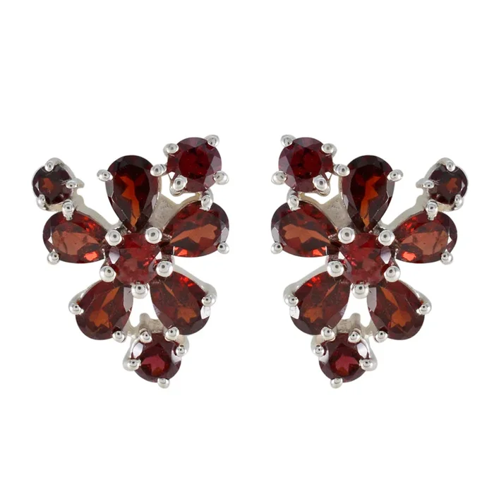 Garnet Russian Grace multiple Stud Red Silver Earring