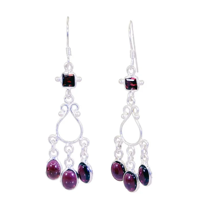 Garnet Russian Patricia multiple Dangle Red Sterling Silver Earring