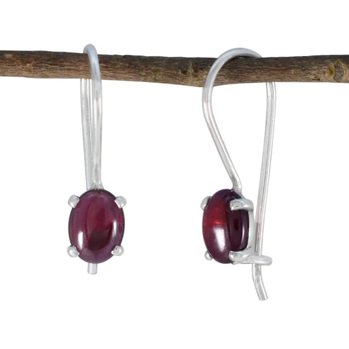 Garnet Russian Pauline Solitaire Dangle Red Silver Earring