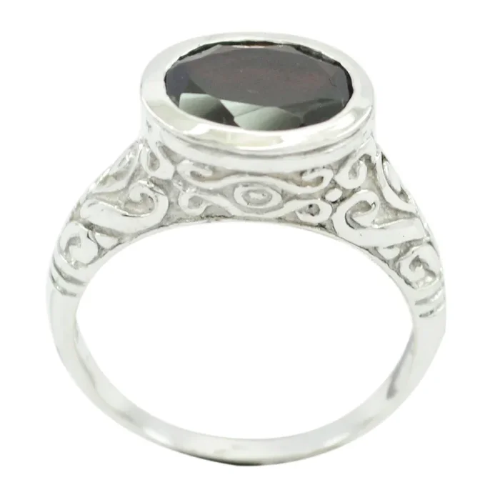Garnet Solitaire African Silver Red Gemstones Minimal Art Deco Ring Jewelry