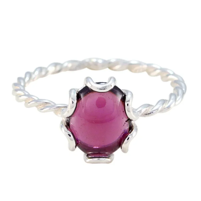 Garnet Solitaire American Silver Red Gems Elegant Twist Ring Jewelry
