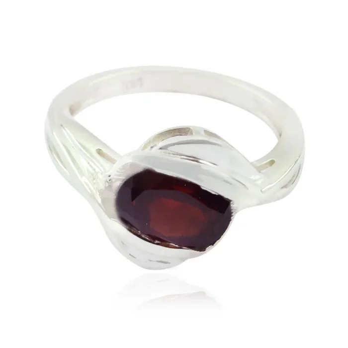 Garnet Solitaire Egyptian 925 Silver Red Gemstones Slim Boho Ring Jewelry