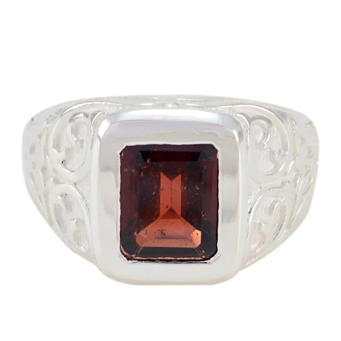Garnet Solitaire Egyptian Sterling Silver Red Gems Eye-catching Signet Ring Jewelry