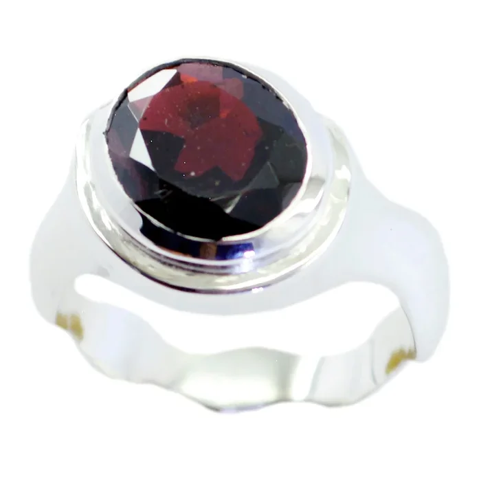 Garnet Solitaire French 925 Silver Red Gemstones Mid-weight Glamorous Ring Jewellery