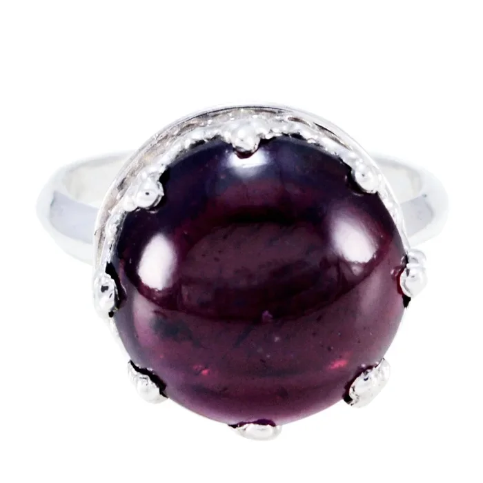 Garnet Solitaire French Sterling Silver Red Gemstone Minimal Art Deco Ring Jewelry