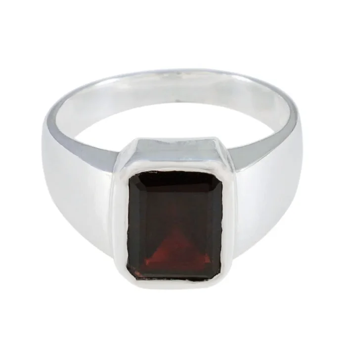 Garnet Solitaire German 92.5 Silver Red Gemstone Eye-catching Abstract Ring Jewelry
