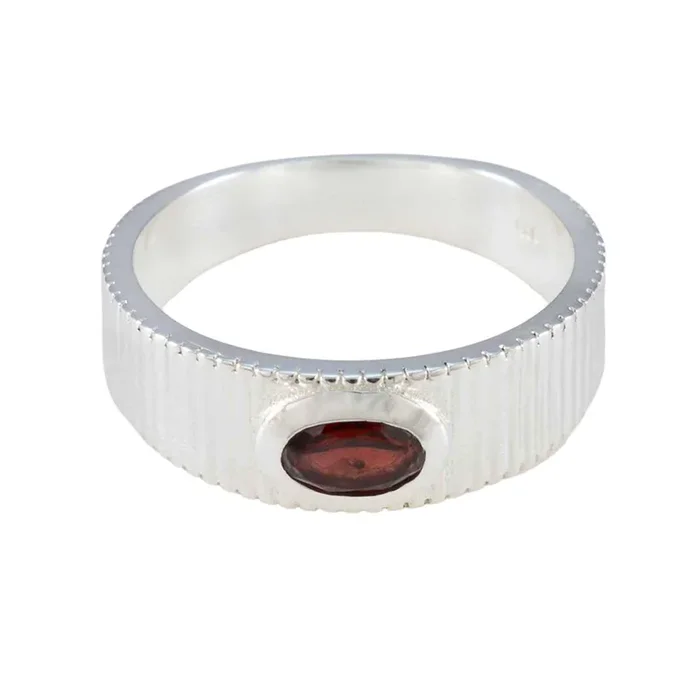 Garnet Solitaire German Silver Red Gemstone Minimal Boho Ring Jewelry