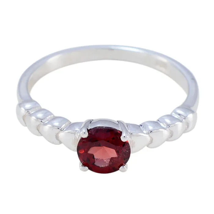 Garnet Solitaire Japanese 925 Silver Red Gems Whisper-thin Luxurious Ring Jewelry