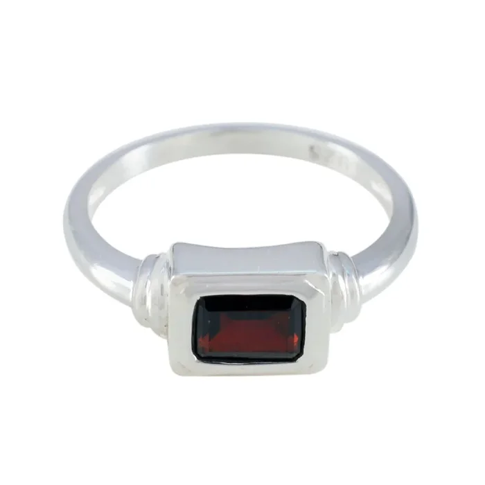Garnet Solitaire Japanese Silver Red Gems Whisper-thin Abstract Ring Jewelry