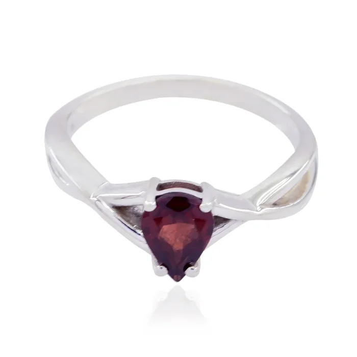 Garnet Solitaire Korean 92.5 Silver Red Gems Whisper-thin Romantic Ring Jewellery