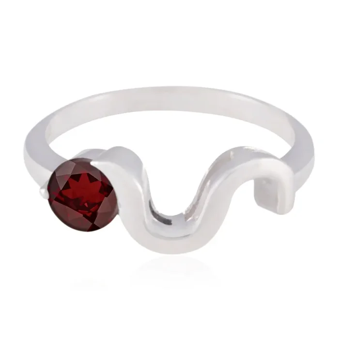 Garnet Solitaire Korean 925 Silver Red Gemstone Whisper-thin Trendy Ring Jewellery