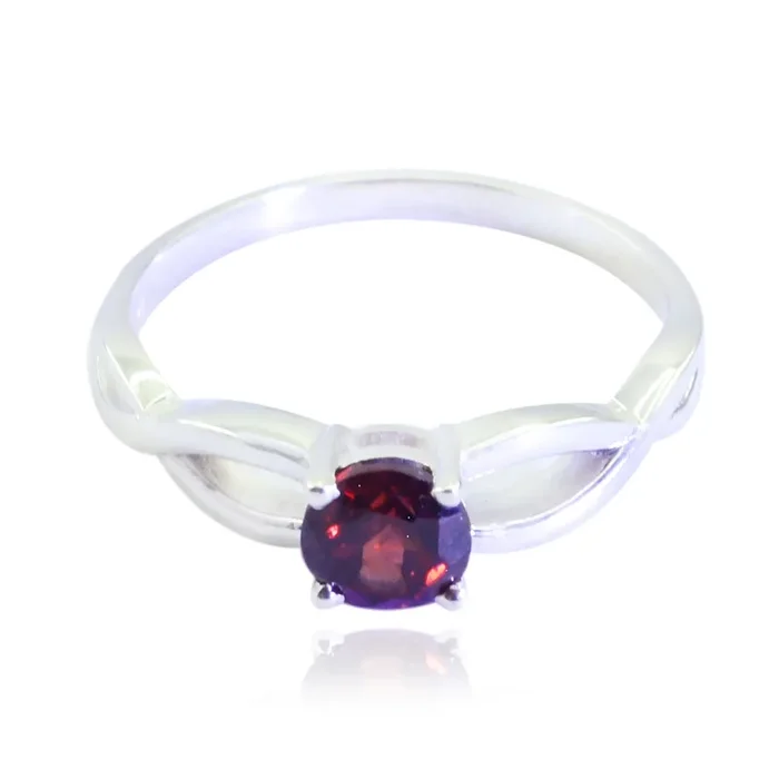 Garnet Solitaire Korean Silver Red Gems Whisper-thin Abstract Ring Jewelry