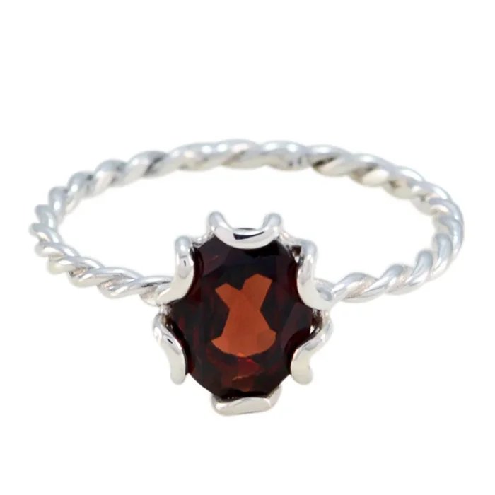 Garnet Solitaire Korean Sterling Silver Red Gemstone Elegant Twist Ring Jewellery