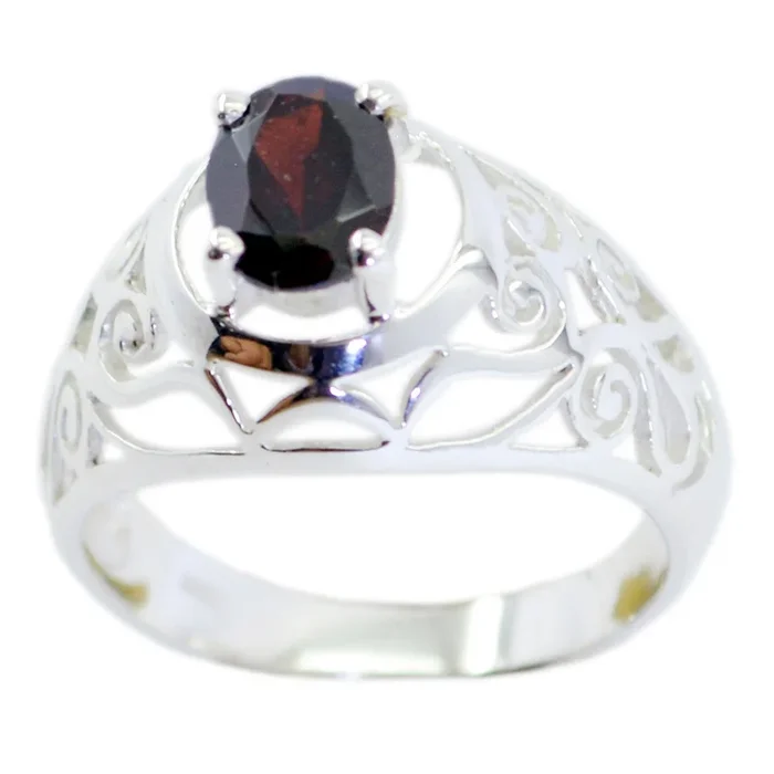 Garnet Solitaire Middle Eastern Sterling Silver Red Gems Whisper-thin Filigree Ring Jewelry