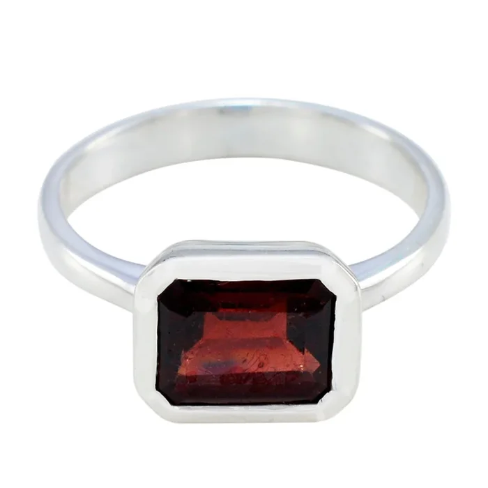 Garnet Solitaire Russian 925 Sterling Silver Red Gems Tiny Modern Ring Jewellery