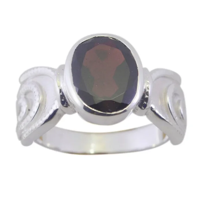 Garnet Solitaire Russian 925 Sterling Silver Red Gemstones Mid-weight Feminine Ring Jewelry