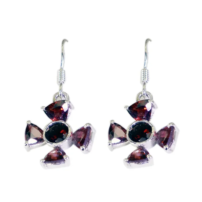 Garnet Spanish Sakura multiple Dangle Red 925 Silver Earring