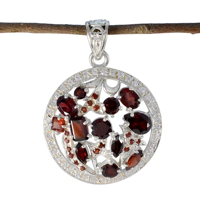 Garnet Statement Indian 92.5 Silver multiple Liyana Engagement Red Pendant Jewellery