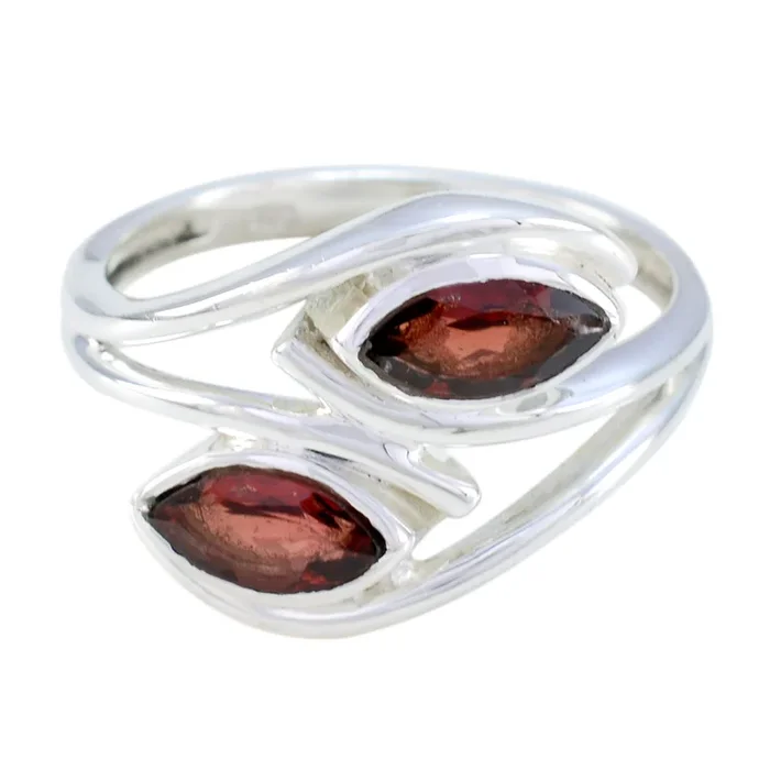 Garnet Toi et Moi Egyptian 925 Silver Red Gemstone Slim Modern Ring Jewelry