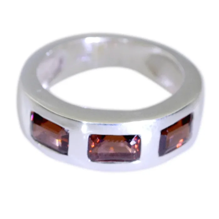 Garnet Trilogy African 925 Silver Red Gemstone Mid-weight Modern Band Jewellery